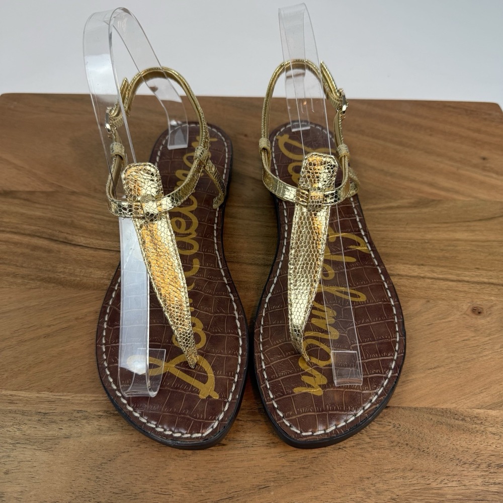 New Womens Sam Edelman Gigi Gold Leather Strappy Thong Sandals Size 7 M